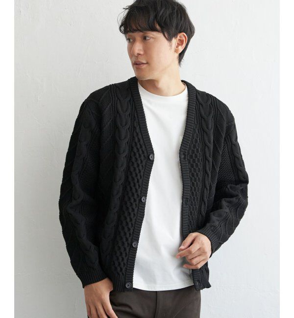 ikka「GOKU楽ニットケーブルカーディガン」|その他|ブラック