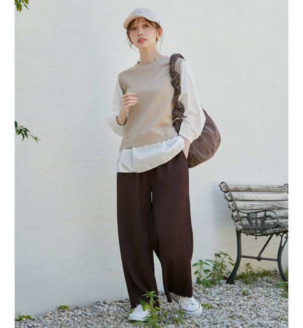 ikka「ジャガードプリーツワイドパンツ」|その他|