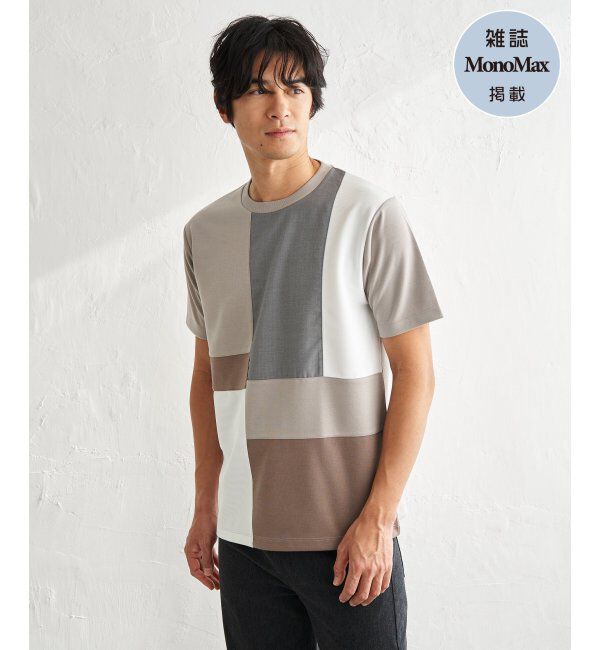 ikka「【雑誌MonoMax5月号掲載】ブロックス冷感切り替えTシャツ「小泉孝太郎さん着用モデル」」|Tシャツ・カットソー|グレージュ