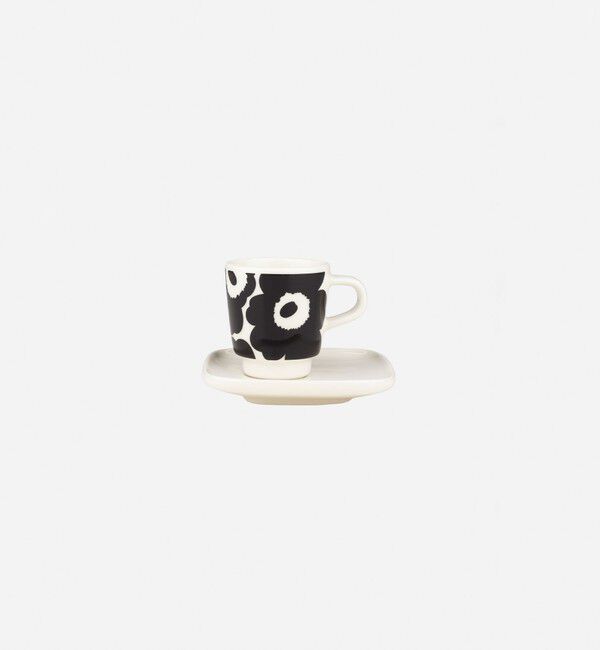 Marimekko「Unikko エスプレッソカップ 50ml ＆ プレート 10&times;10cm」|その他|ブラック&times;ホワイト