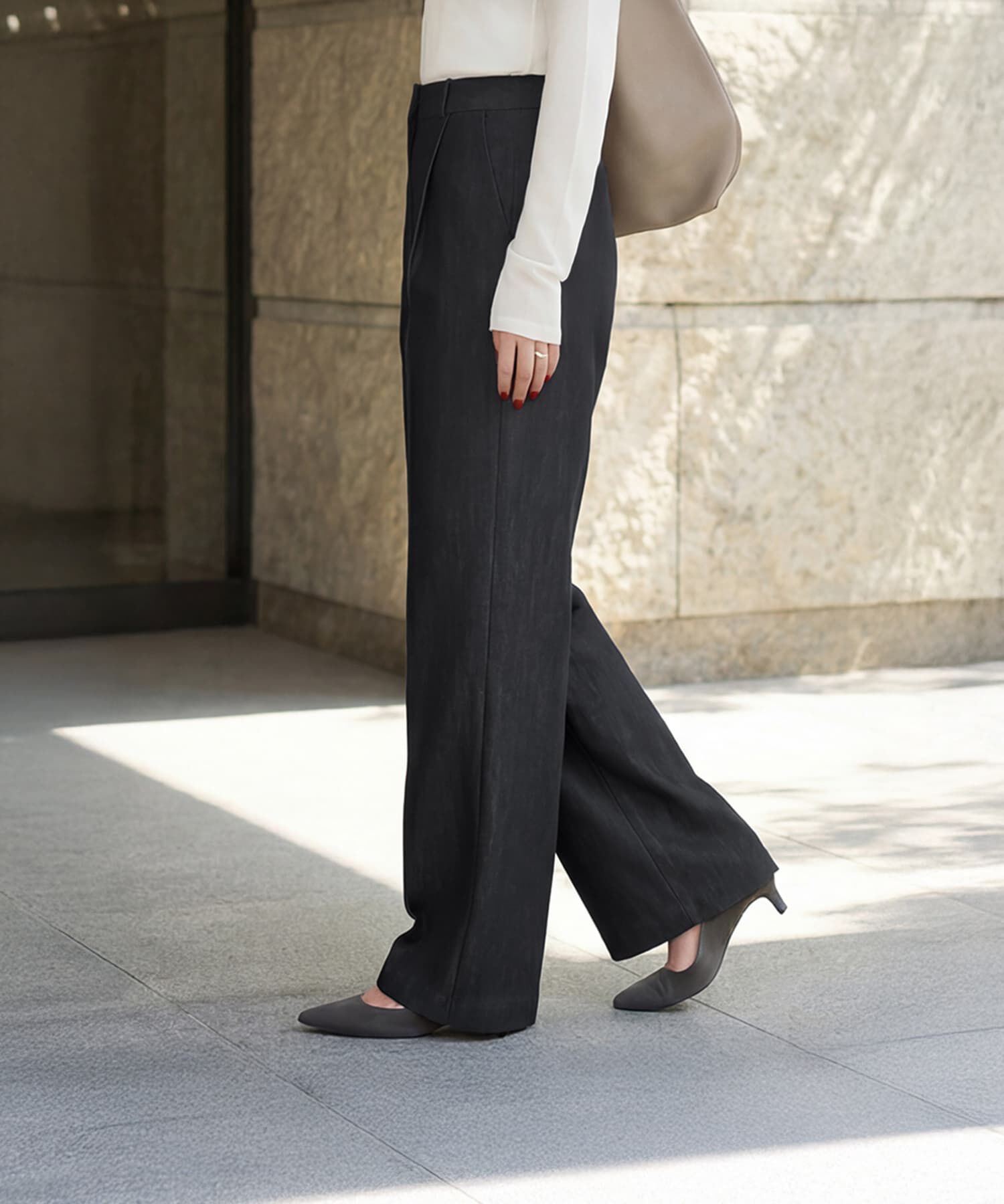 STYLE DELI「デニム風センターラインストレートパンツ」|デニム|