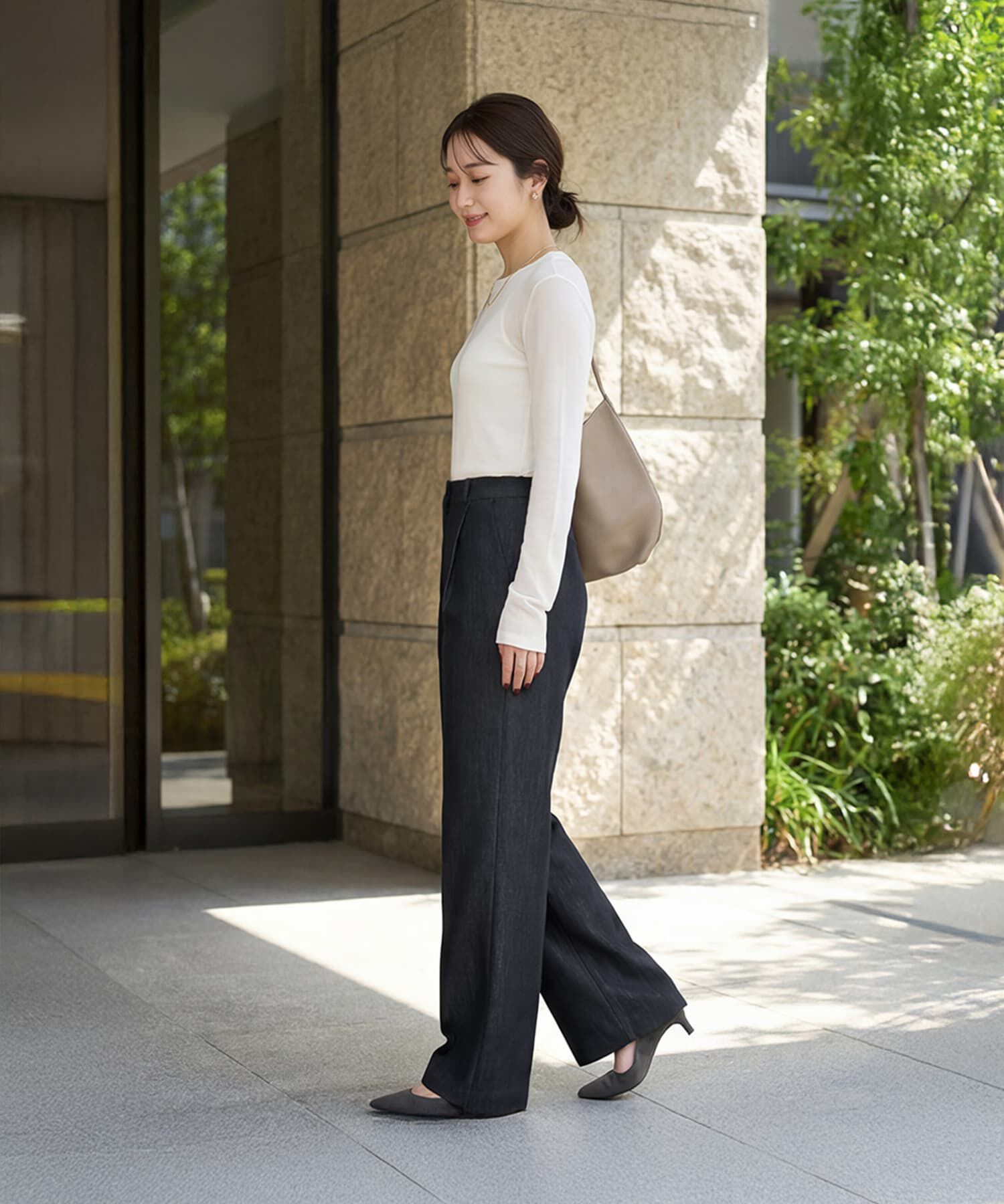 STYLE DELI「デニム風センターラインストレートパンツ」|デニム|