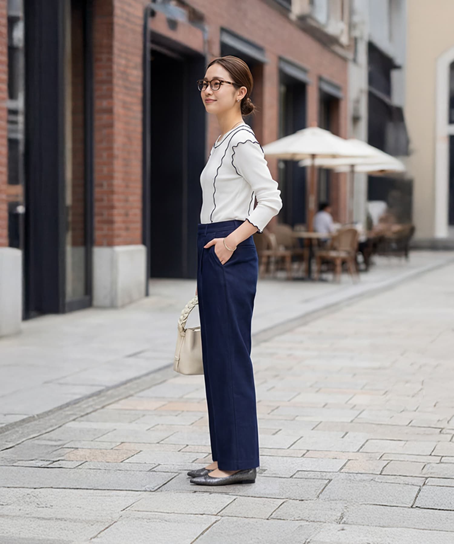 STYLE DELI「デニム風センターラインストレートパンツ」|デニム|