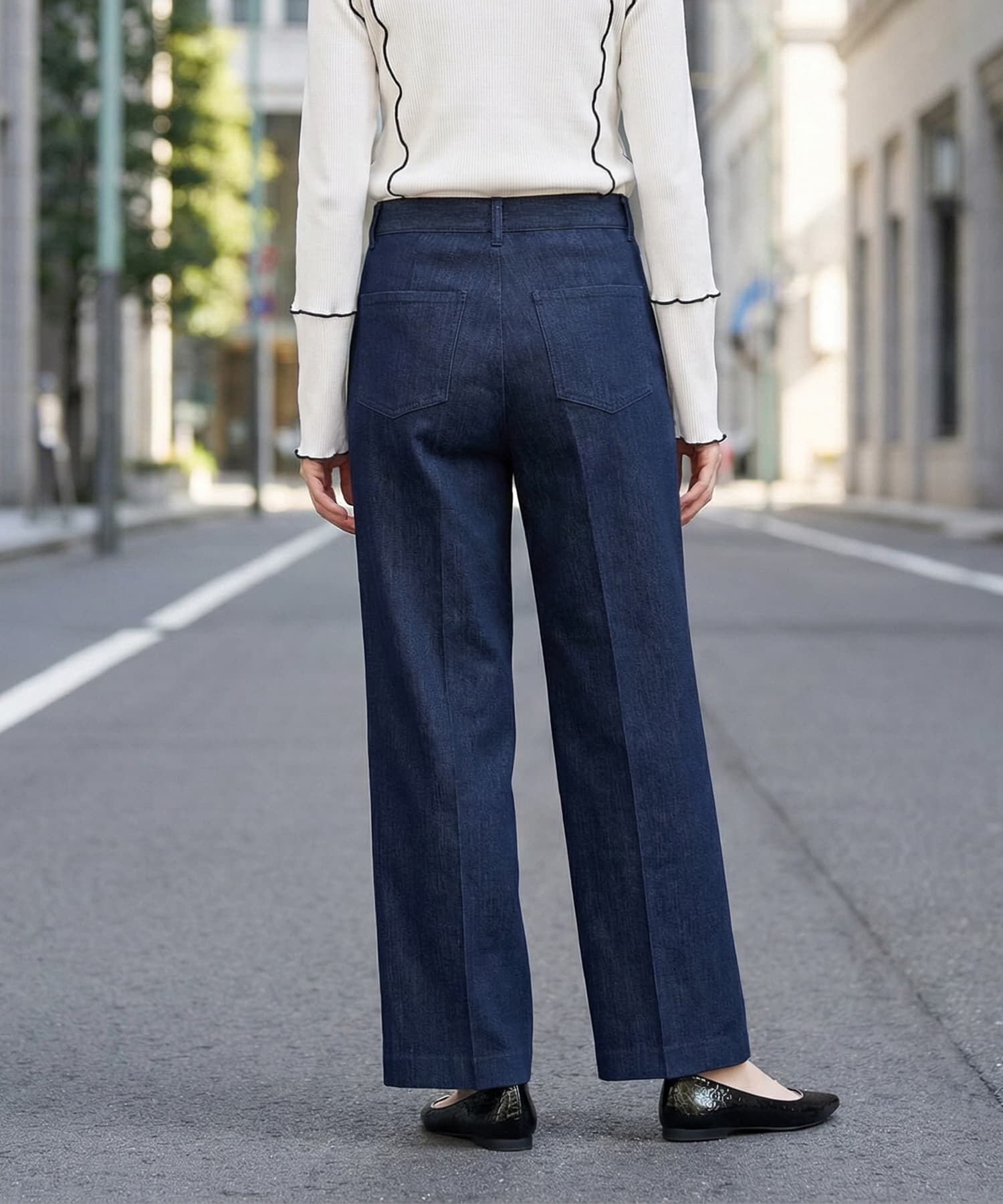 STYLE DELI「デニム風センターラインストレートパンツ」|デニム|