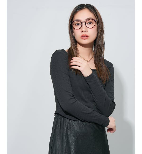  「ボストン型 メガネ | 中顔面短縮みえメガネ レザー調 ラバーテンプル 伊達メガネ CLASSIC レンズ交換券付」|メガネ|