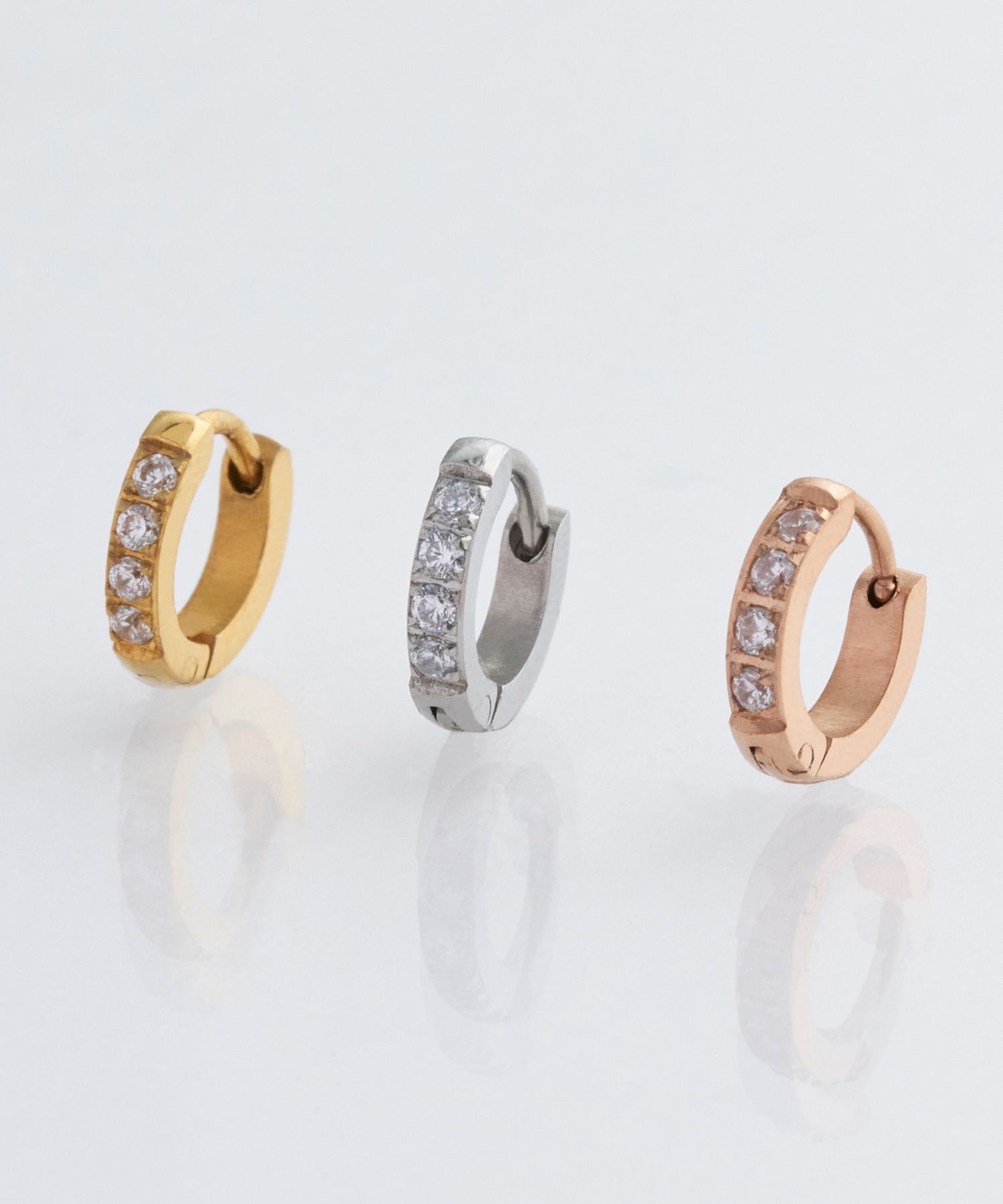 Phoebe「【金属アレルギー対応】ワンタッチビジューフープミニピアス(片耳)/サージカルステンレス シルバー」|ピアス|