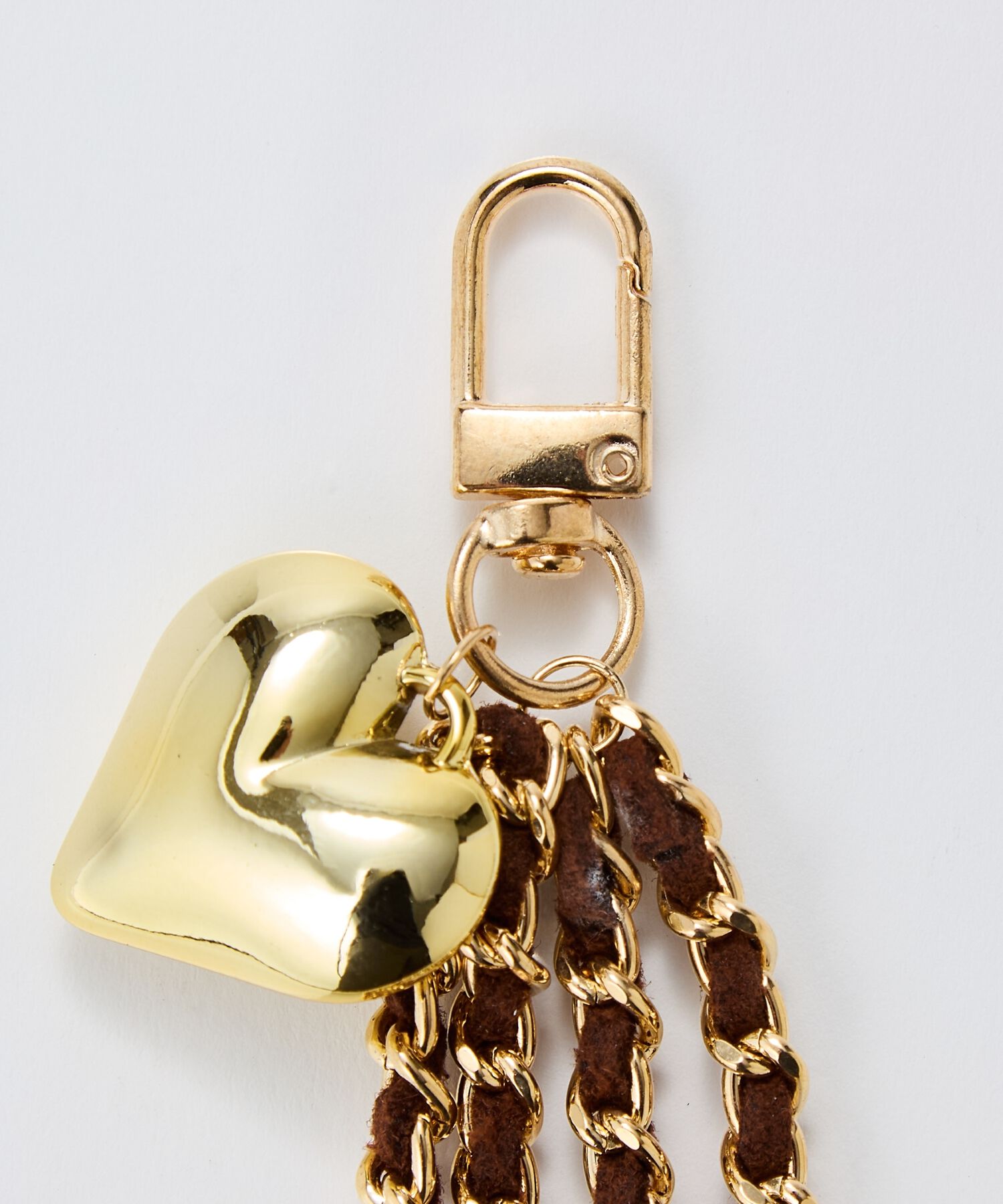 Phoebe「スウェードチェーンハートバッグチャーム　ブラウン　ゴールド」|チャーム・キーホルダー|