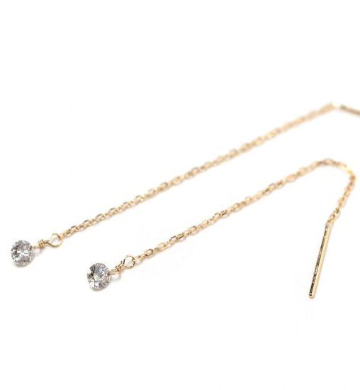  「シャンパンダイヤモンド 0.2ct ロング ピアス | K18 〈ヌーディー〉」|ピアス|