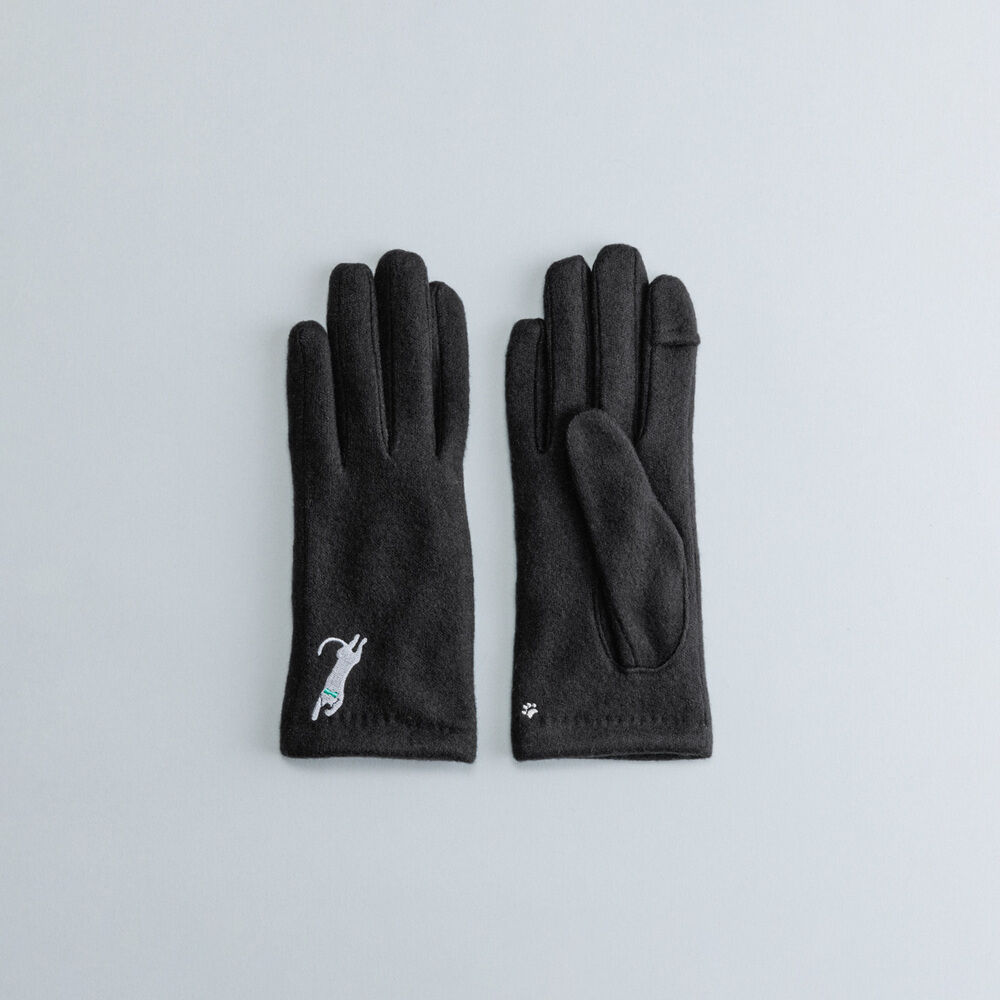 BACKYARD FAMILY「クロダ 手袋 レディース 通販 グローブ 手ぶくろ 暖かい かわいい ねこ 可愛い おひるねねこ」|手袋|ブラック1