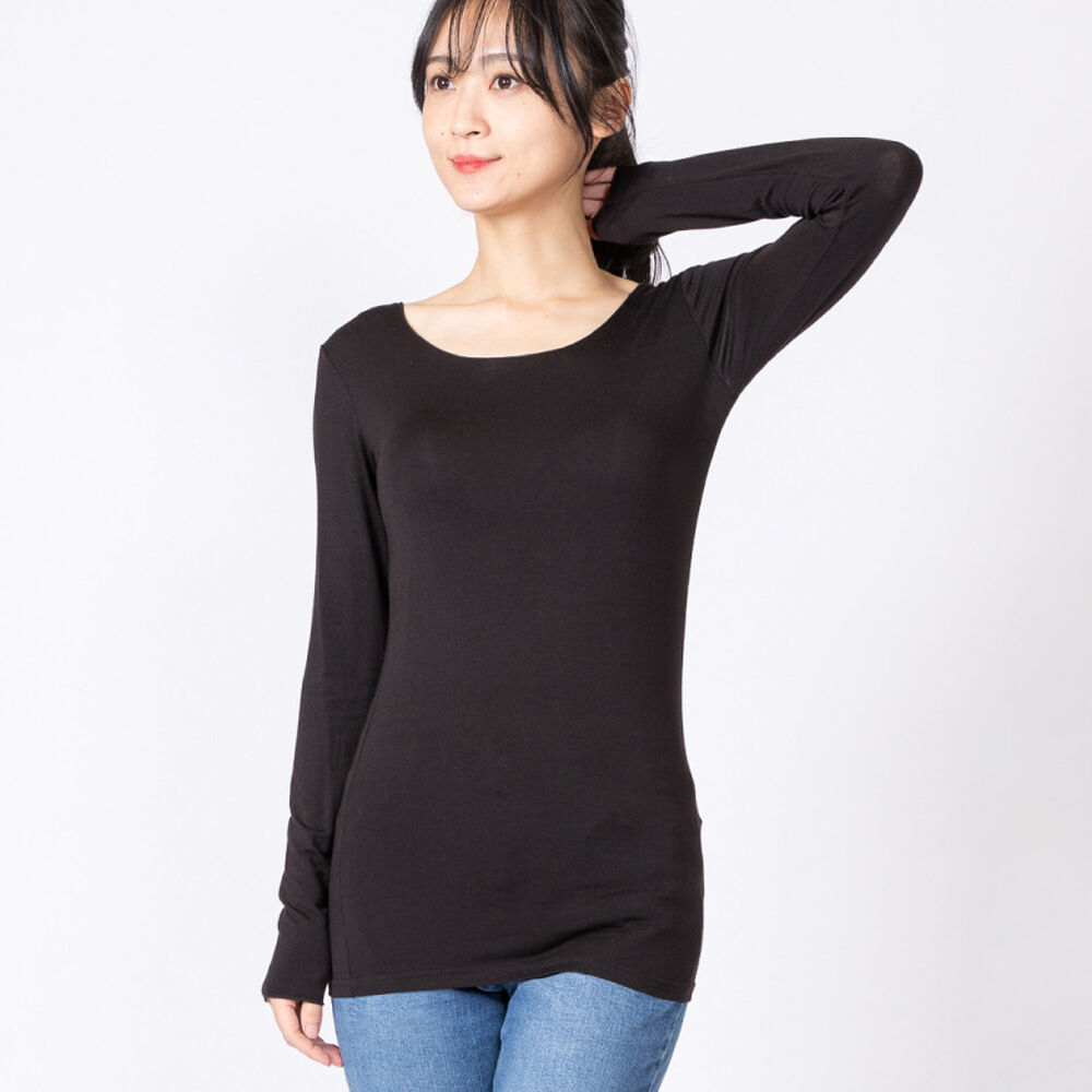 BACKYARD FAMILY「長袖 tシャツ レディース 通販 PAGE ONE GTS0844 無地 Uネック ロンt」|Tシャツ・カットソー|ブラック1