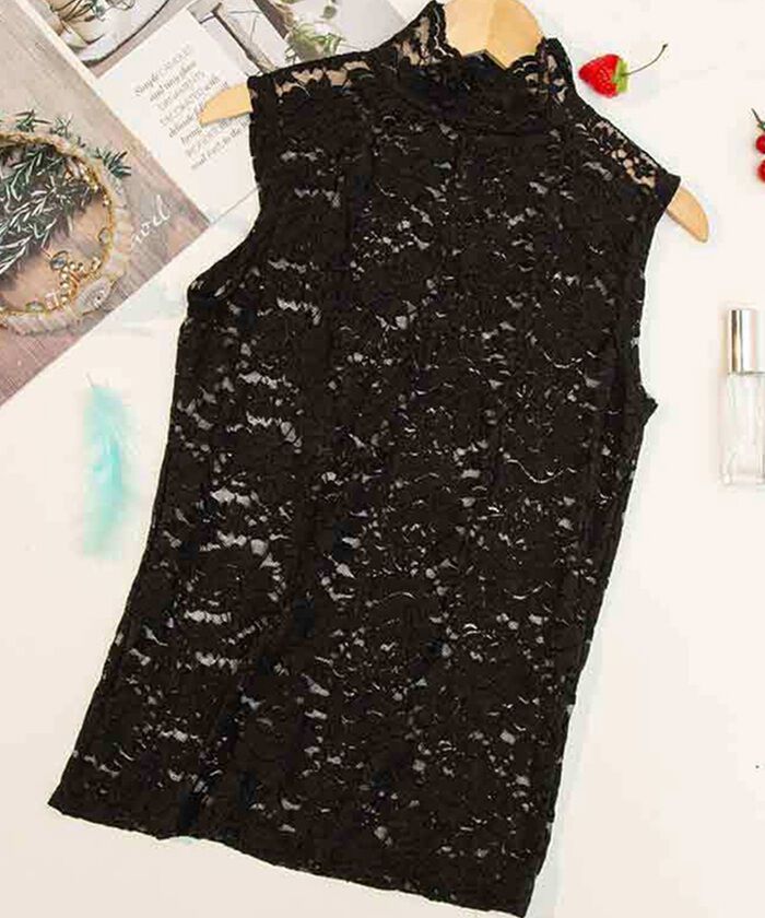 BACKYARD FAMILY「ハイネック レース タンクトップ 通販 ノースリーブ 透け感 トップス ハイネックレースインナー」|その他|