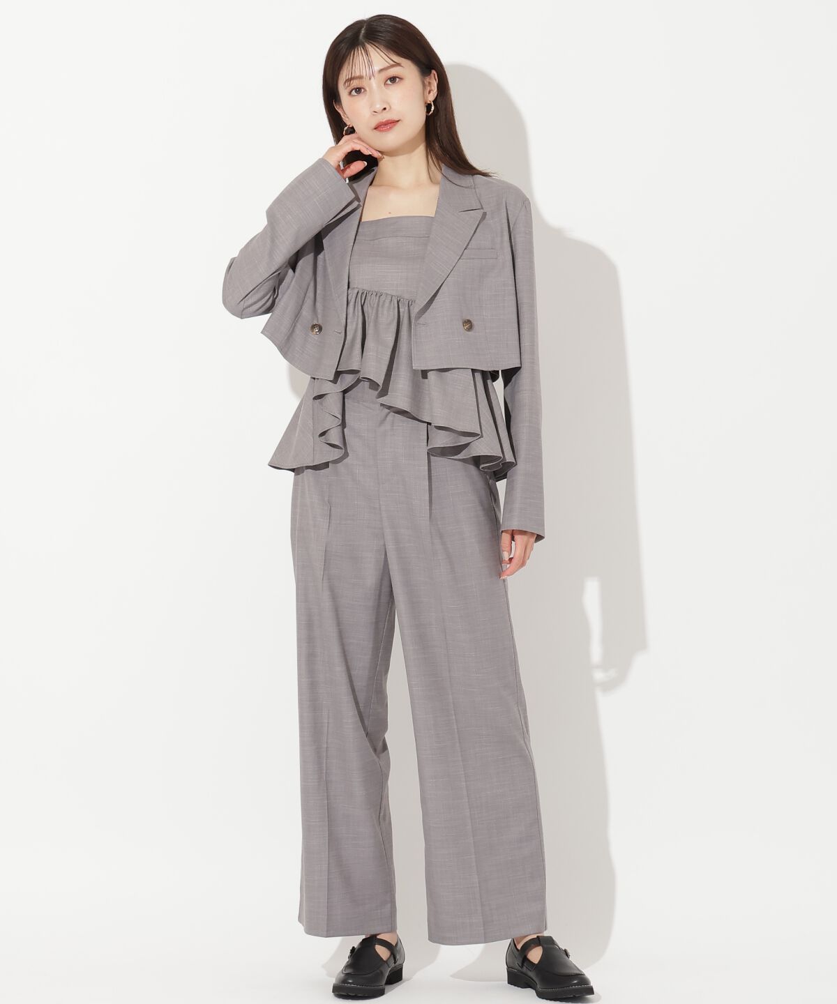 アンドクチュール「シャンブレーバックリボンショートジャケット」|テーラードジャケット|