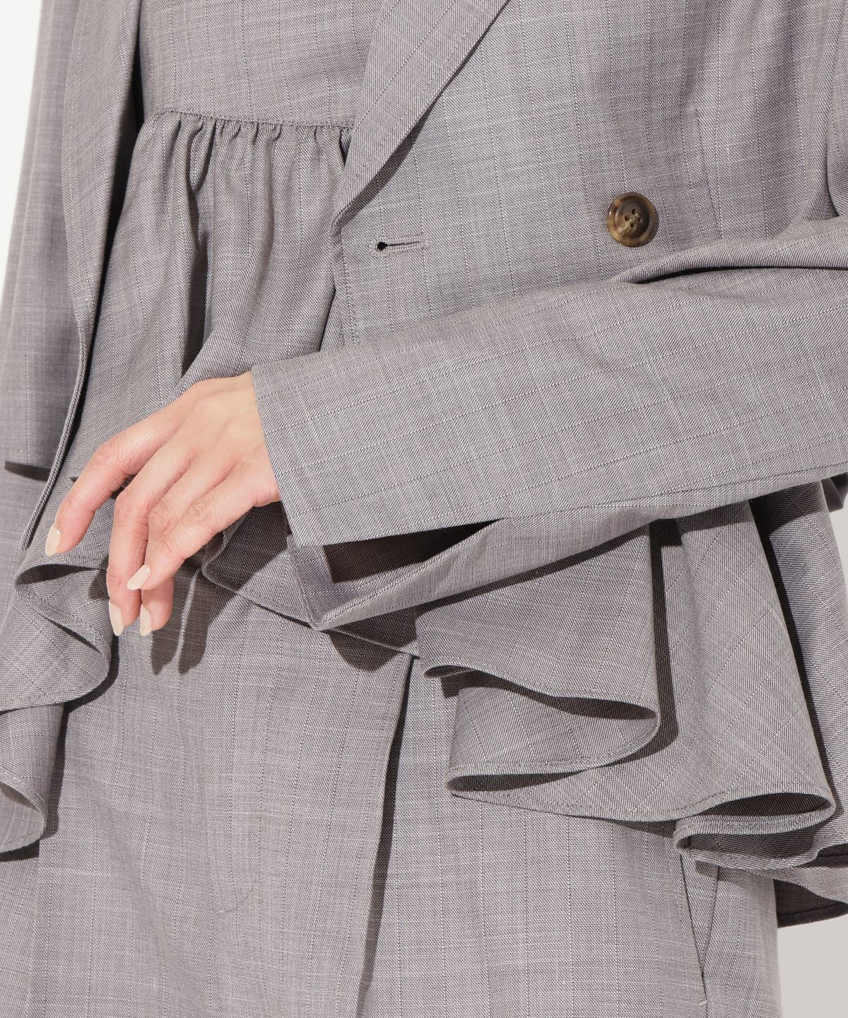 アンドクチュール「シャンブレーバックリボンショートジャケット」|テーラードジャケット|