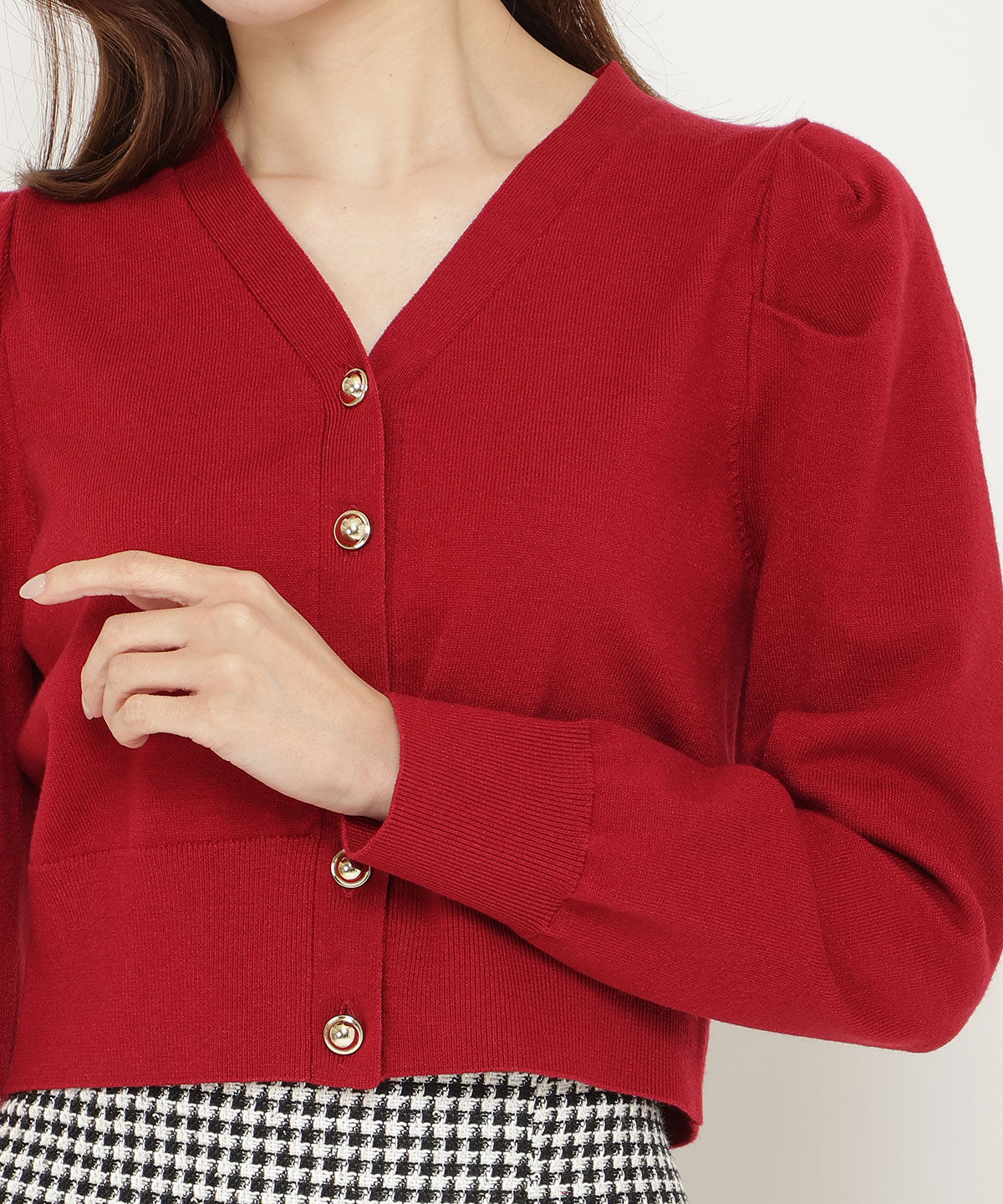 アンドクチュール「袖ギャザーVネックカーデプルオーバー」|カーディガン|