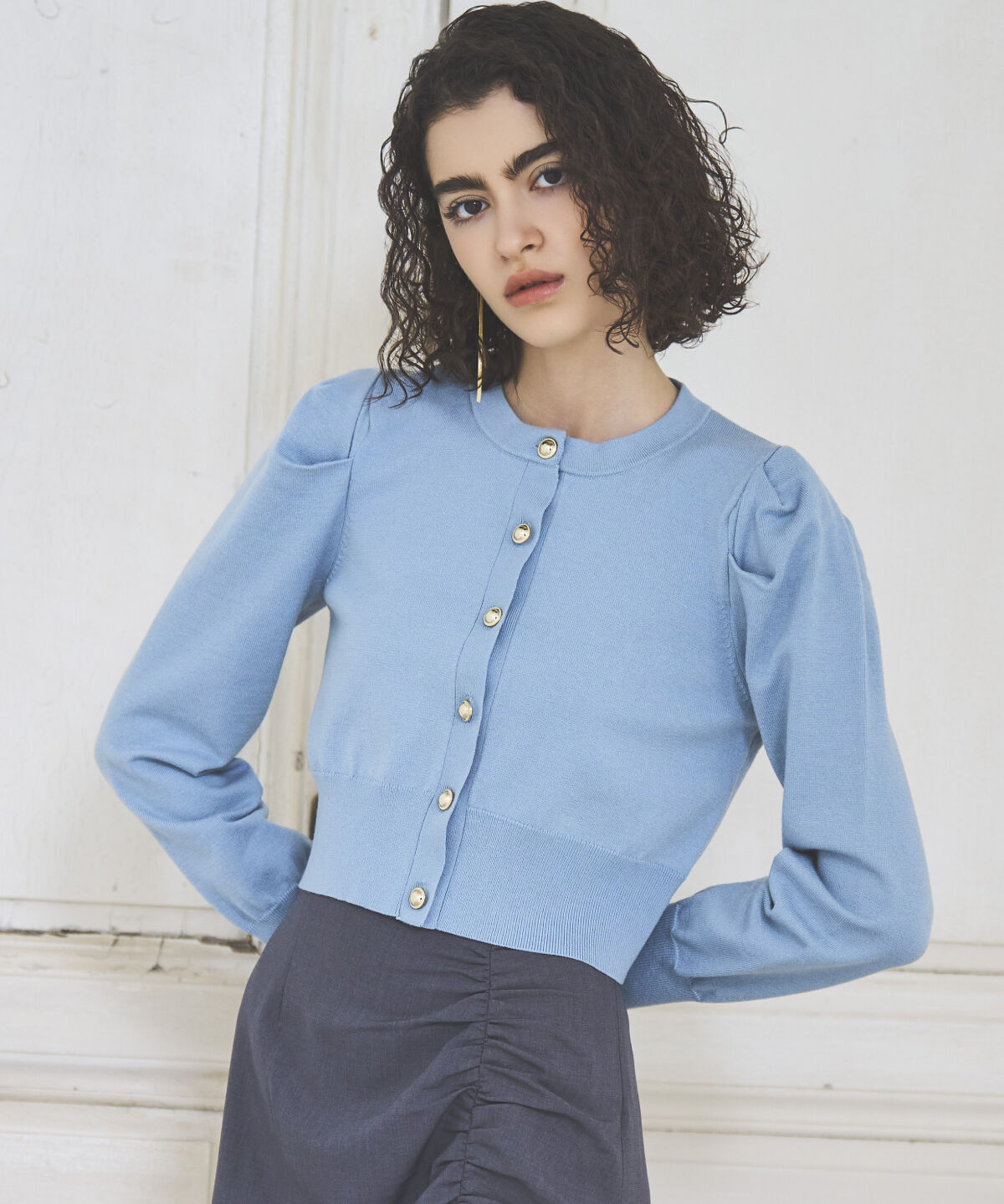 アンドクチュール「パワショルクルーネックカーディガン」|カーディガン|ミント