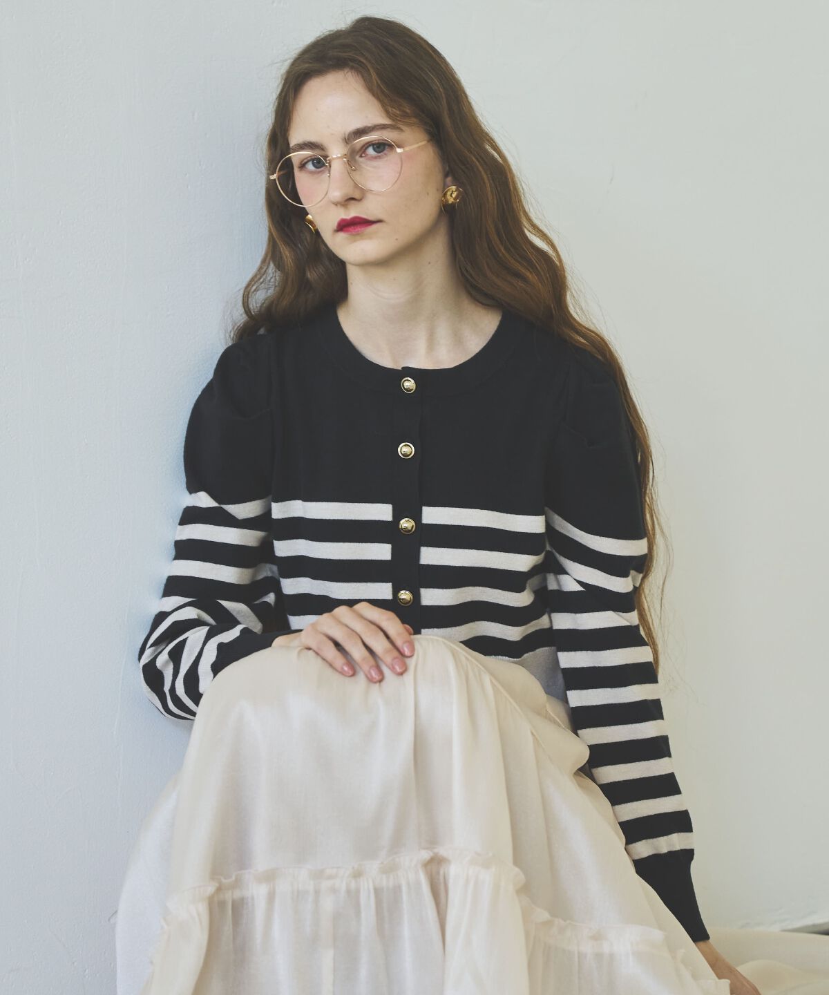 アンドクチュール「パワショルクルーネックカーディガン」|カーディガン|