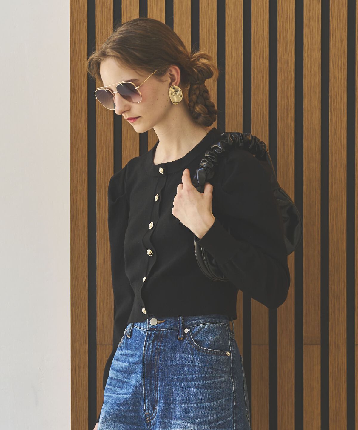 アンドクチュール「パワショルクルーネックカーディガン」|カーディガン|