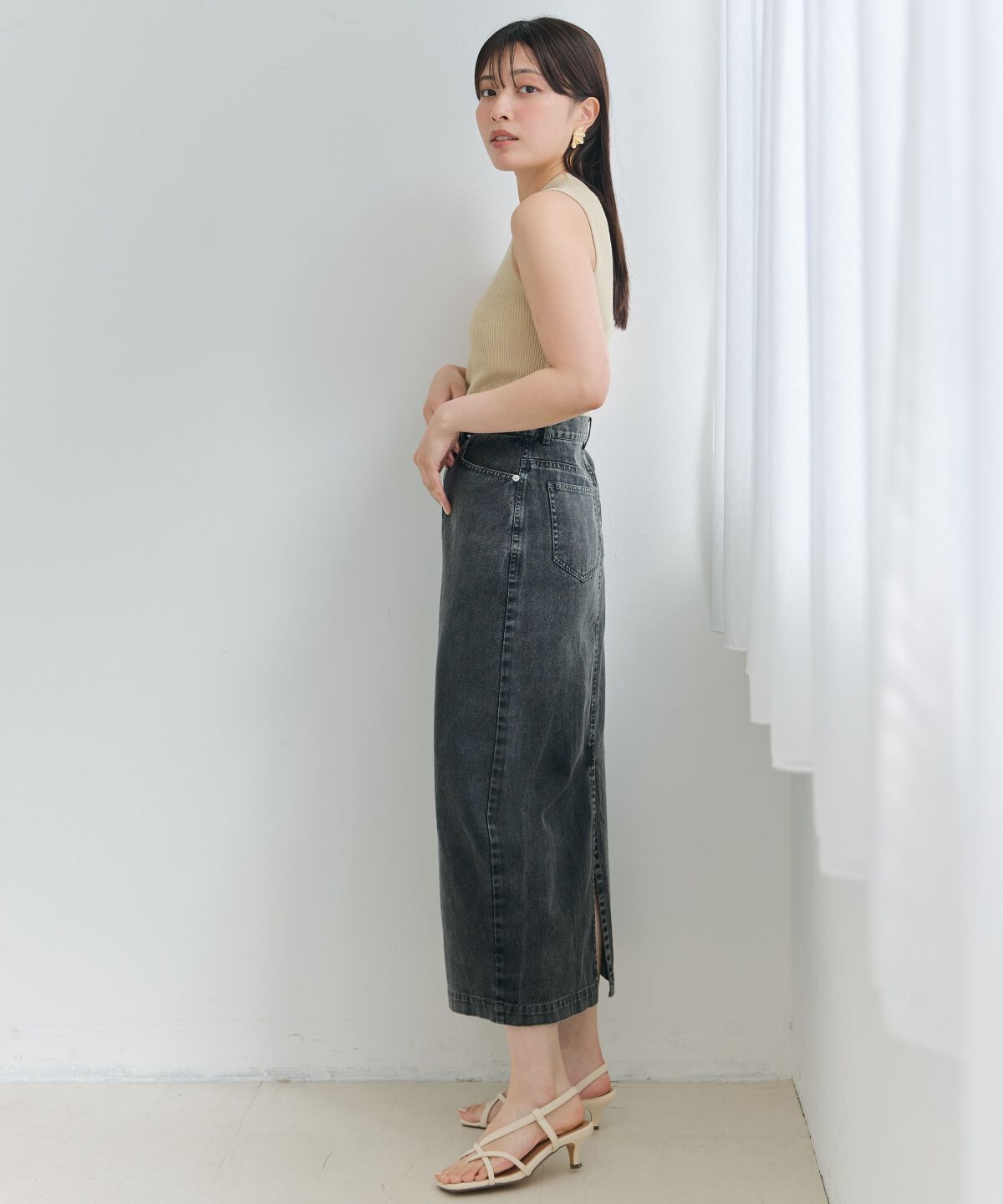 アンドクチュール「ウォッシュドカラーデニムスカート」|スカート|