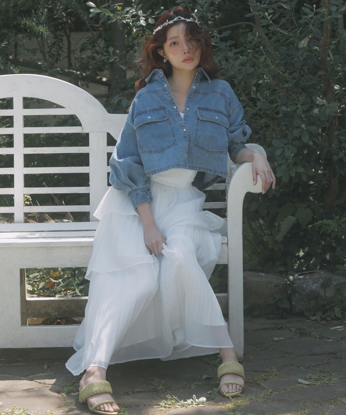 アンドクチュール「プリーツイレヘムティアードスカート」|フレア|