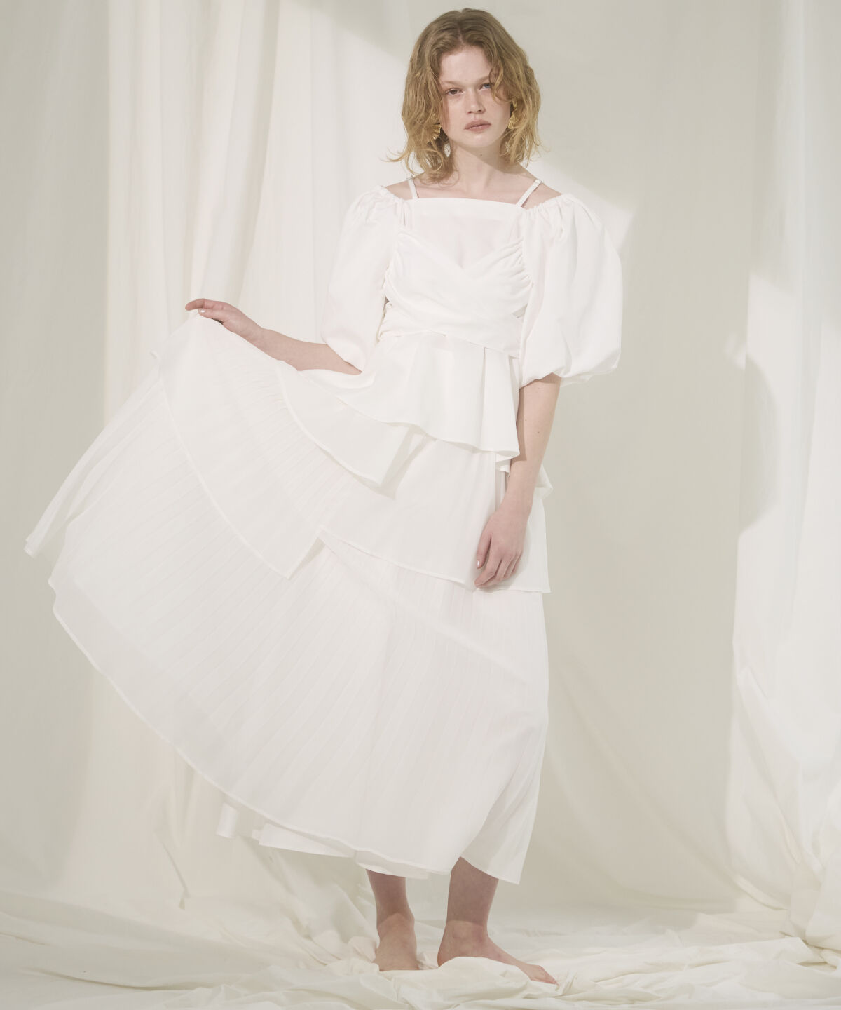 アンドクチュール「プリーツイレヘムティアードスカート」|フレア|