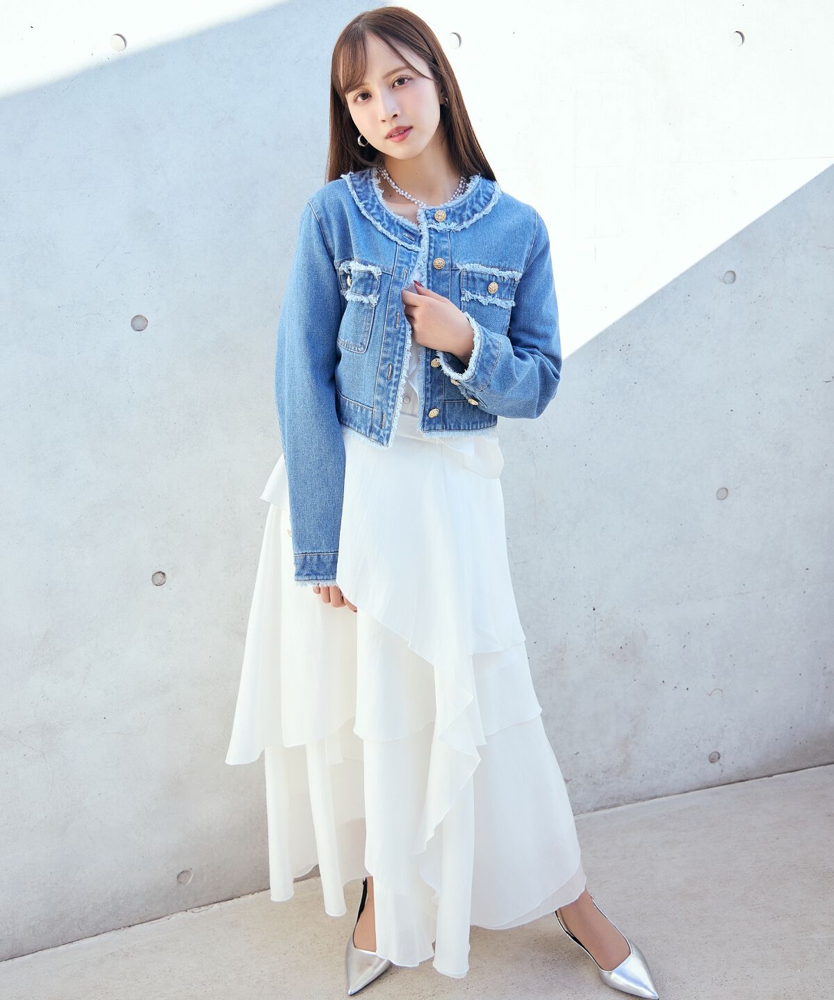 アンドクチュール「アシンメトリーシフォンラッフルスカート」|フレア|オフ