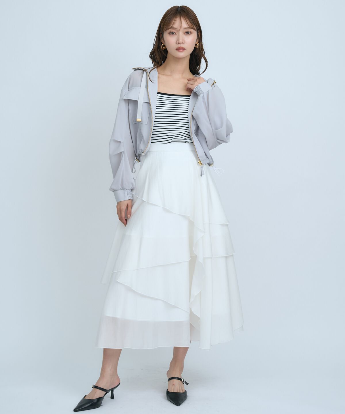 アンドクチュール「アシンメトリーシフォンラッフルスカート」|フレア|