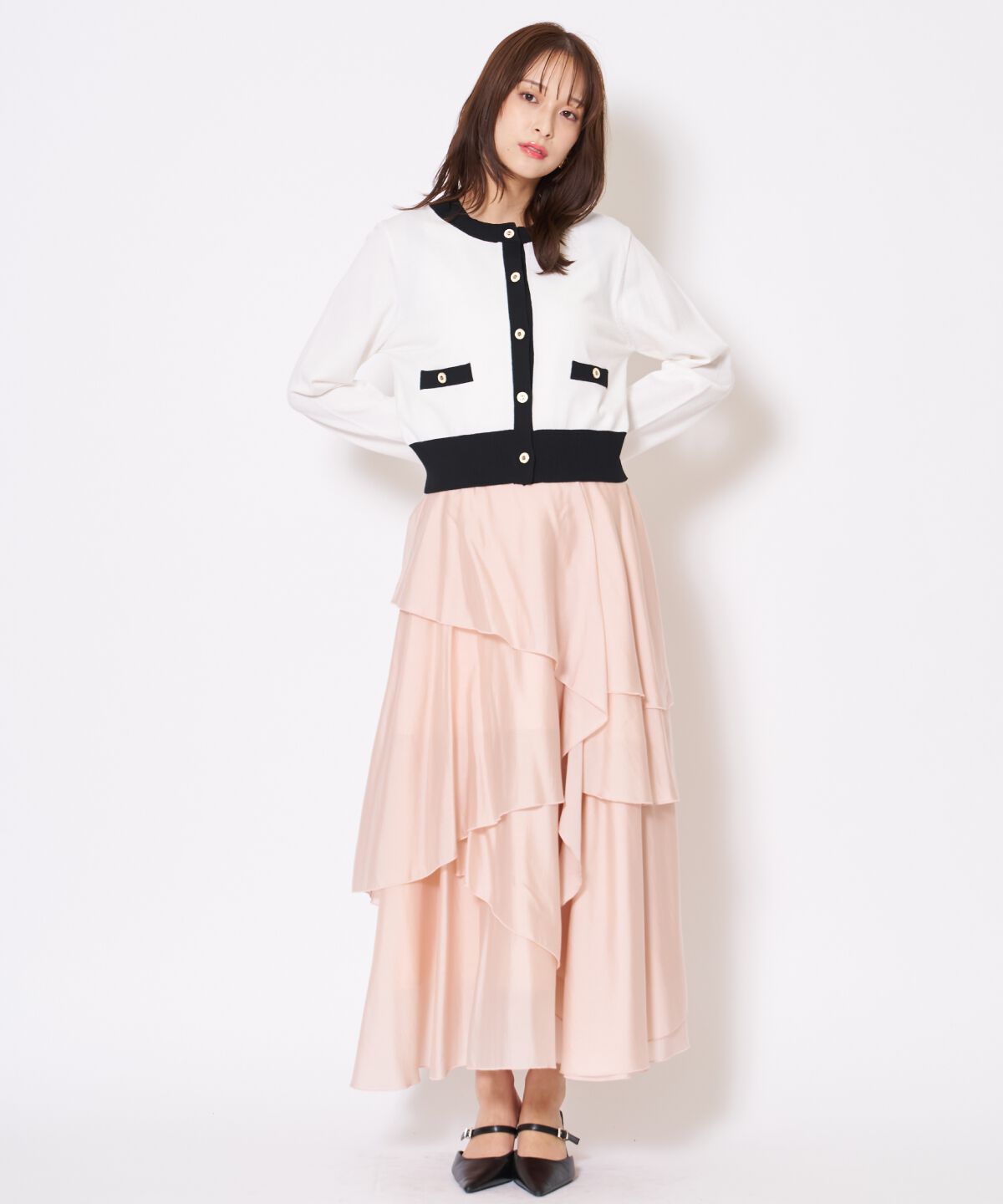 アンドクチュール「アシンメトリーシフォンラッフルスカート」|フレア|