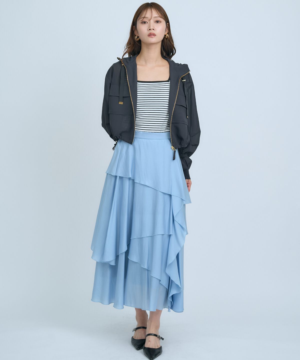 アンドクチュール「アシンメトリーシフォンラッフルスカート」|フレア|