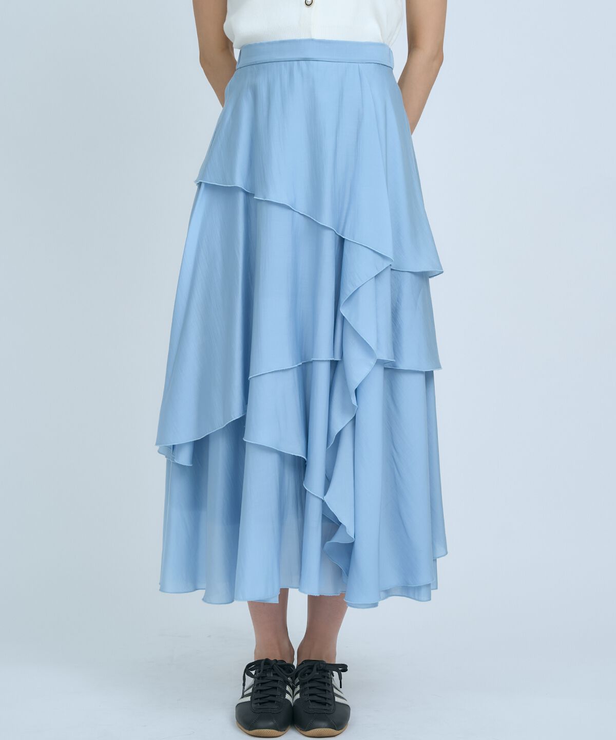 アンドクチュール「アシンメトリーシフォンラッフルスカート」|フレア|