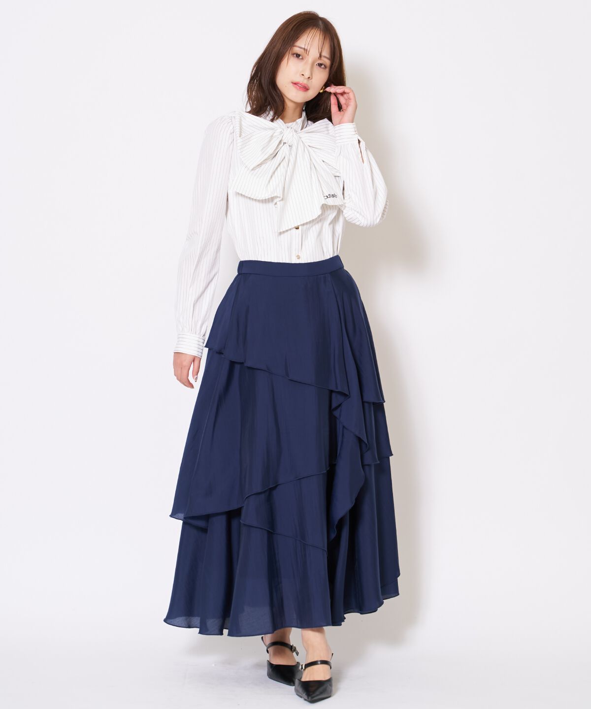 アンドクチュール「アシンメトリーシフォンラッフルスカート」|フレア|