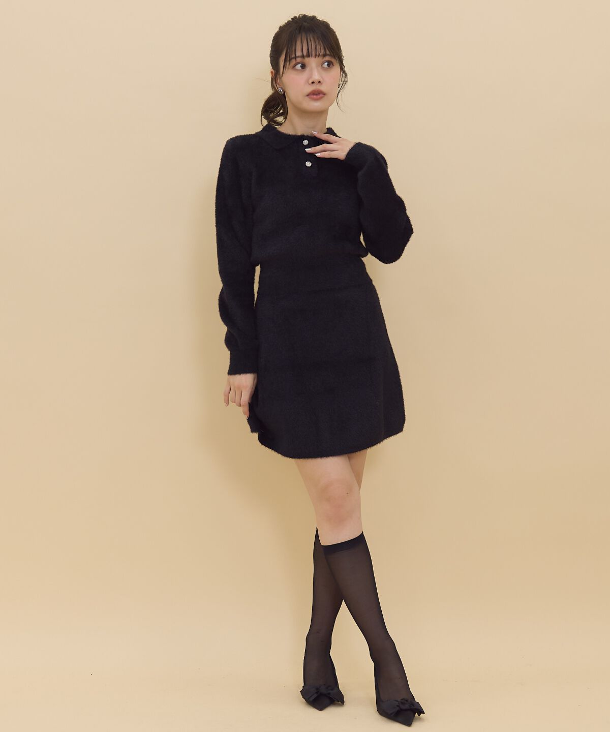 REDYAZEL「シャギーニットミニスカート」|台形|