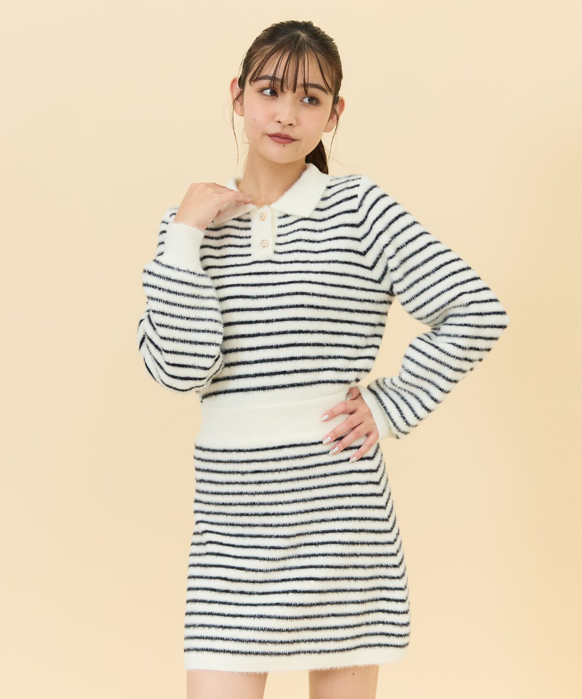 REDYAZEL「シャギーニットミニスカート」|台形|