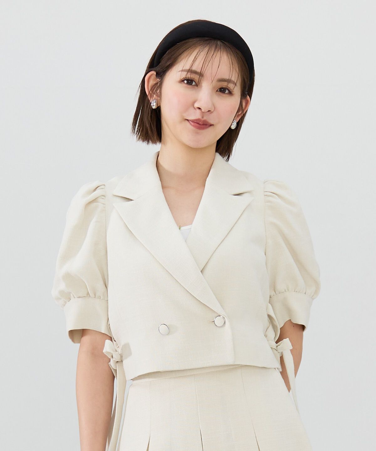 REDYAZEL「サイドレースアップ半袖ショートジャケット」|テーラードジャケット|
