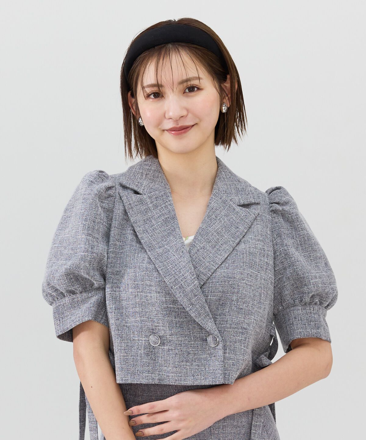 REDYAZEL「サイドレースアップ半袖ショートジャケット」|テーラードジャケット|