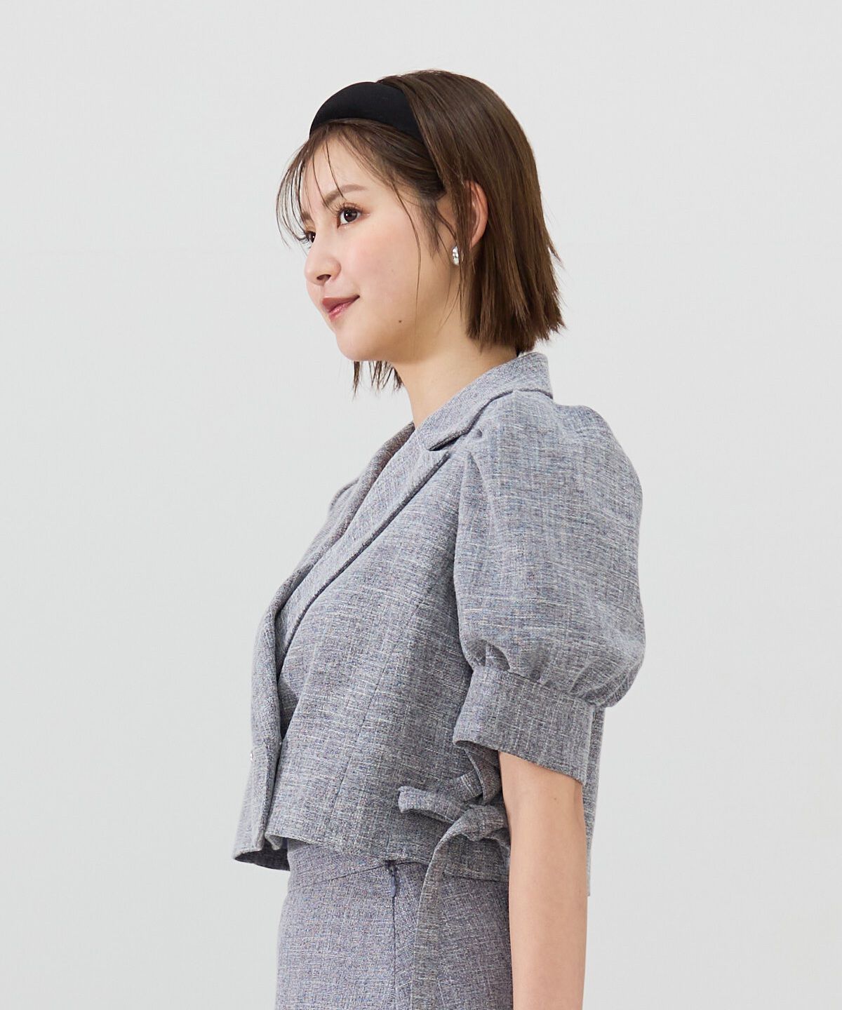 REDYAZEL「サイドレースアップ半袖ショートジャケット」|テーラードジャケット|