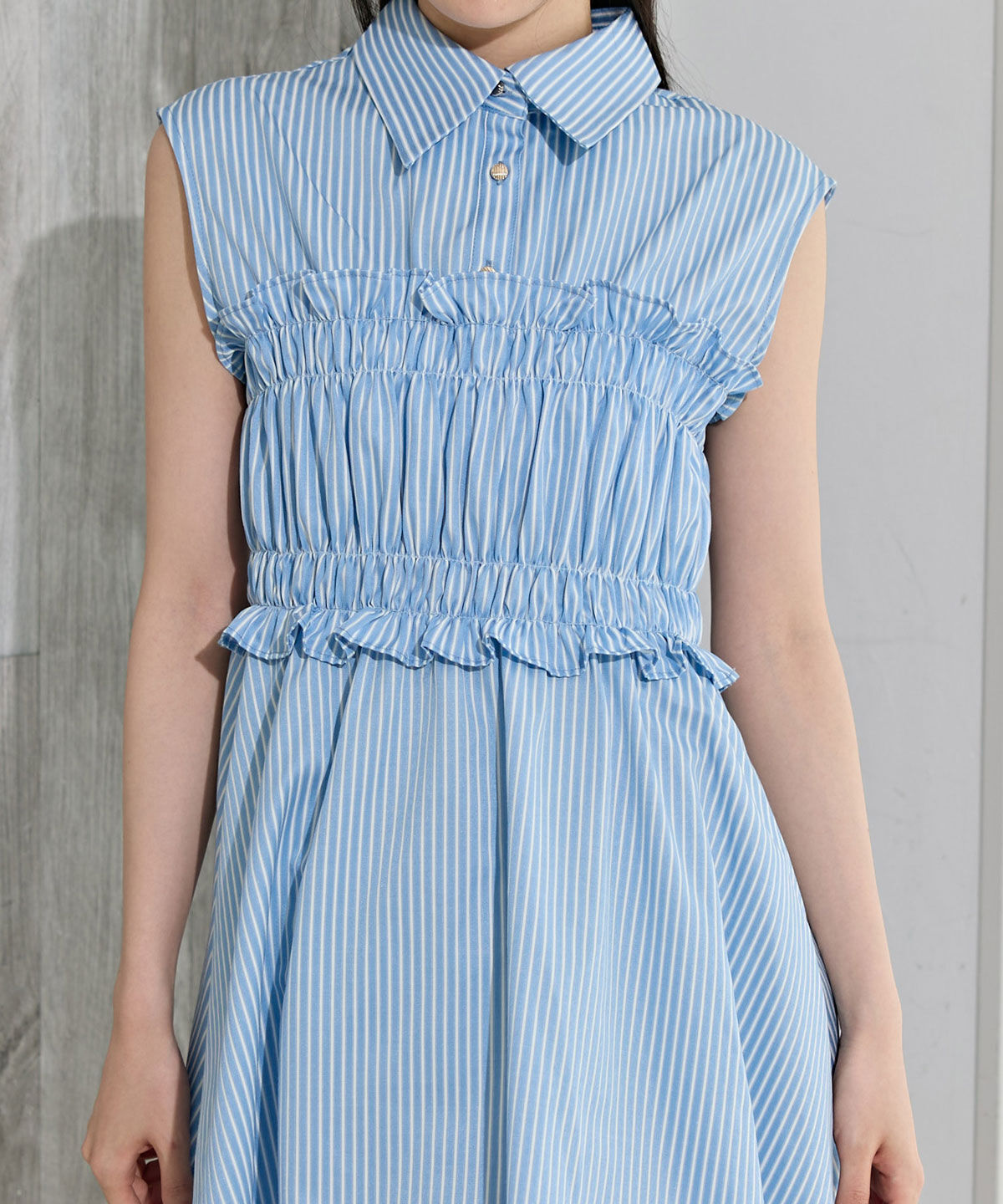 REDYAZEL「ヘムフリルレイヤードストライプシャツワンピース」|ワンピース|