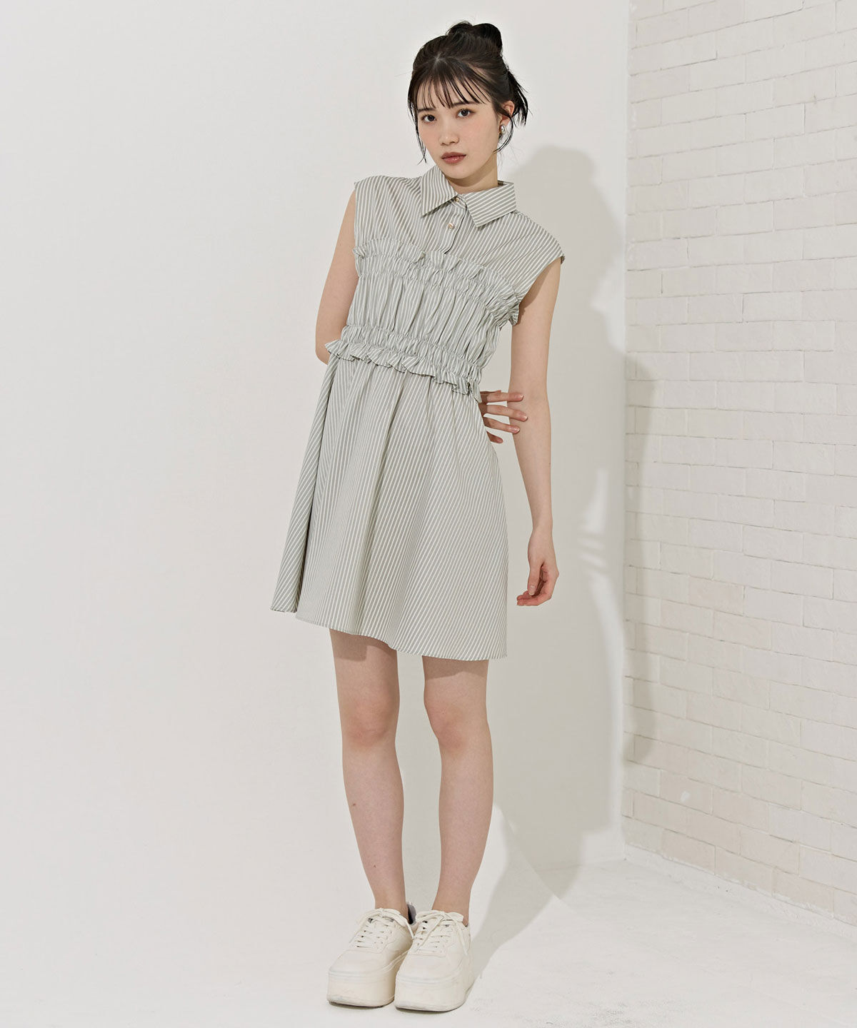 REDYAZEL「ヘムフリルレイヤードストライプシャツワンピース」|ワンピース|