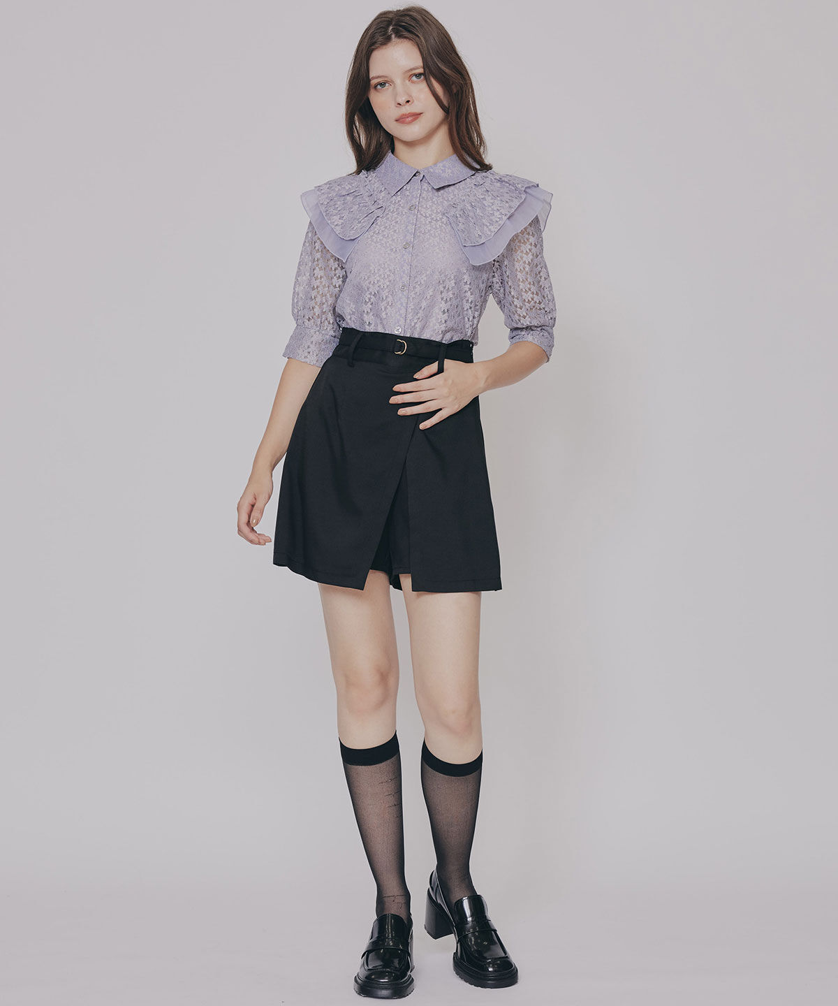 REDYAZEL「ラメレースフリルハーフスリーブブラウス」|シャツ・ブラウス|