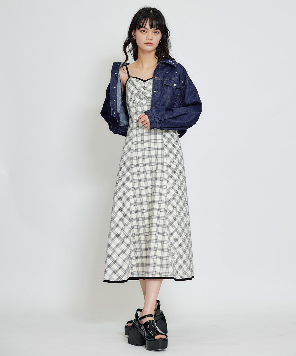 REDYAZEL「フラワービジューパールデニムジャケット」|デニムジャケット|