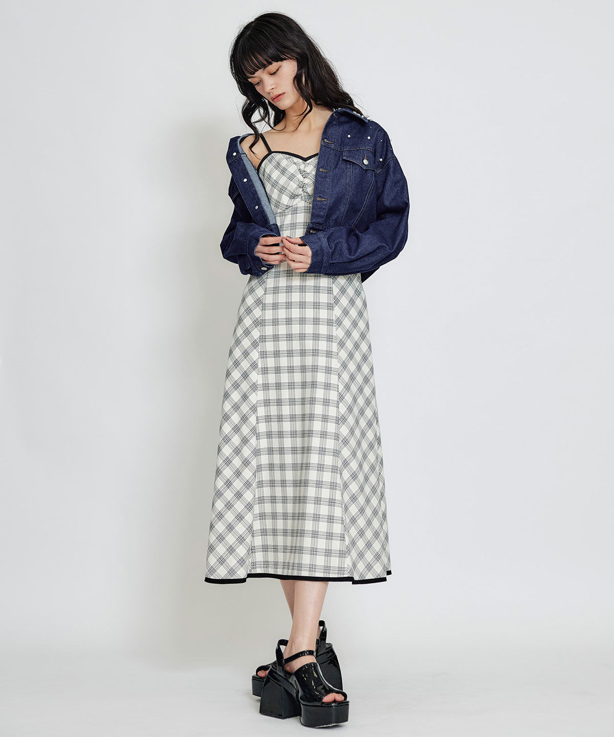 REDYAZEL「フラワービジューパールデニムジャケット」|デニムジャケット|