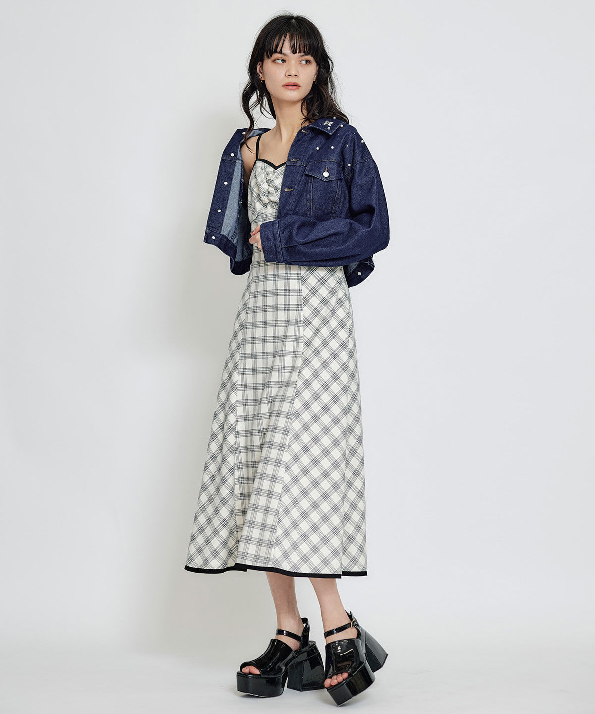 REDYAZEL「フラワービジューパールデニムジャケット」|デニムジャケット|