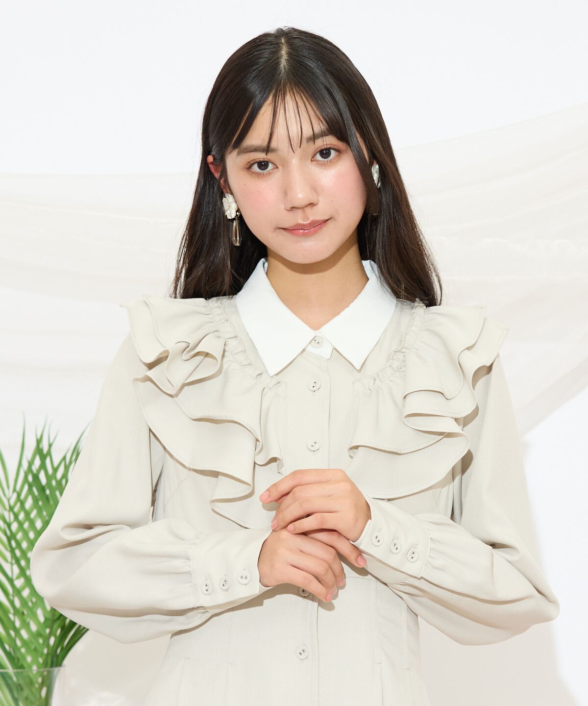 WILLSELECTION「配色襟ダブルフリルシャツワンピース」|ワンピース|