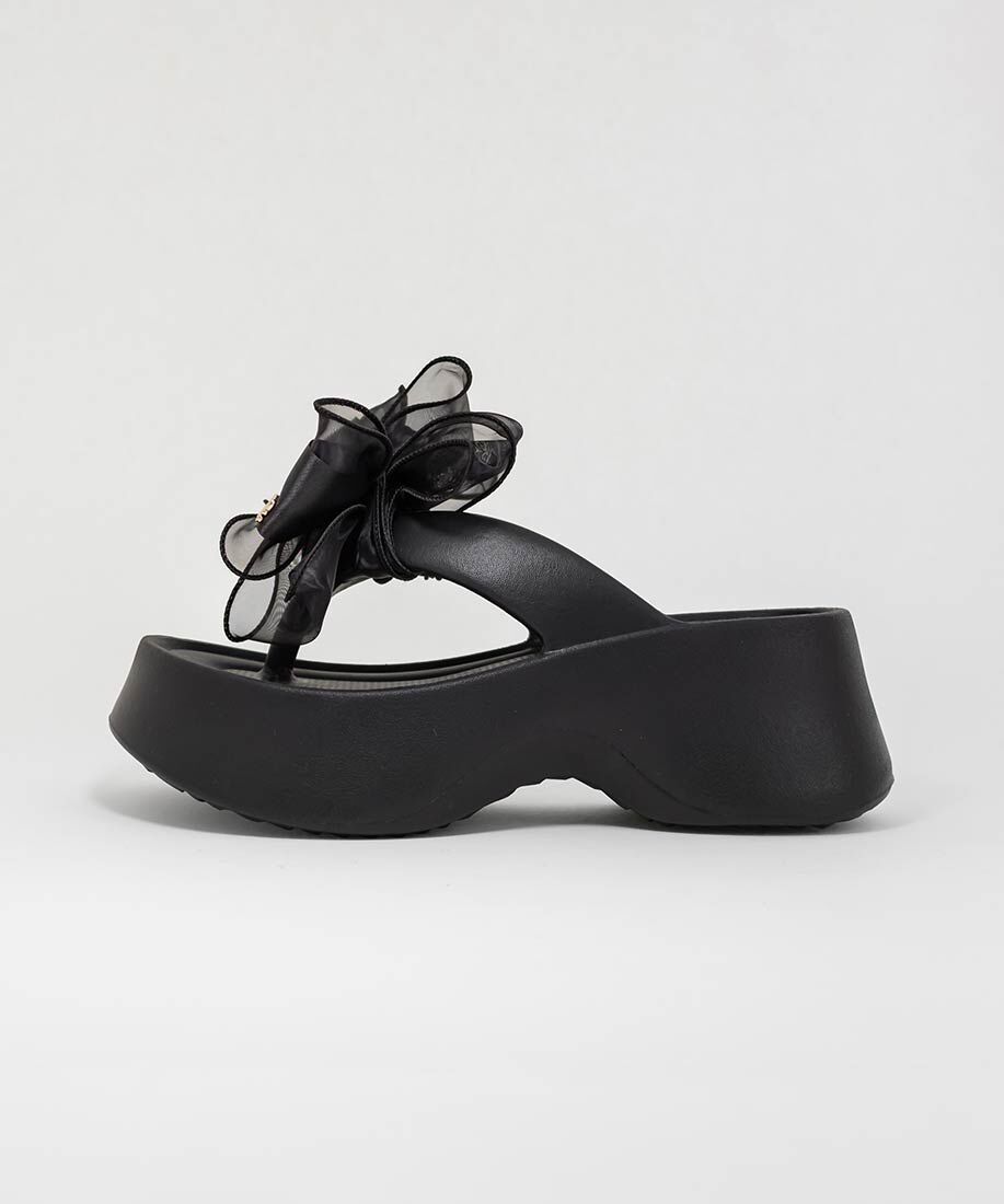  「2WAY シアーリボンボリュームソールトングサンダル」|サンダル|