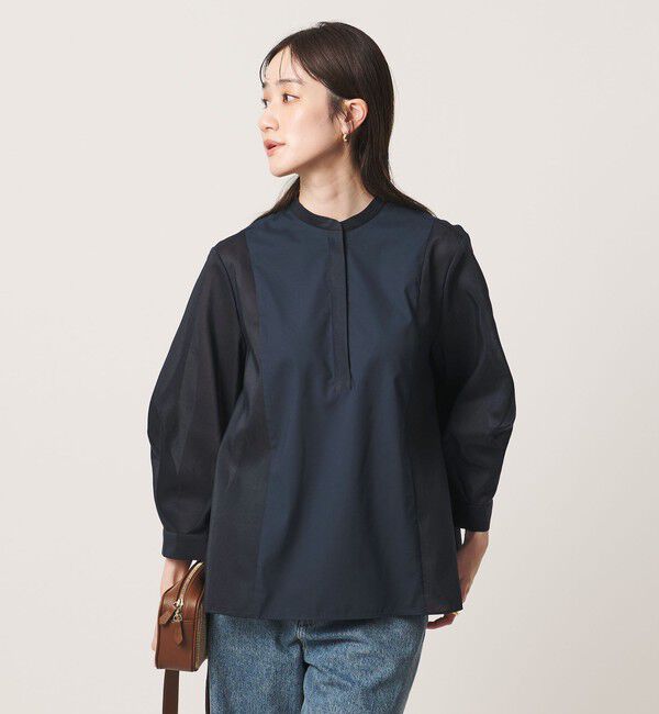 UNITED ARROWS「シアー コンビ フレア シャツ」|シャツ・ブラウス|NAVY