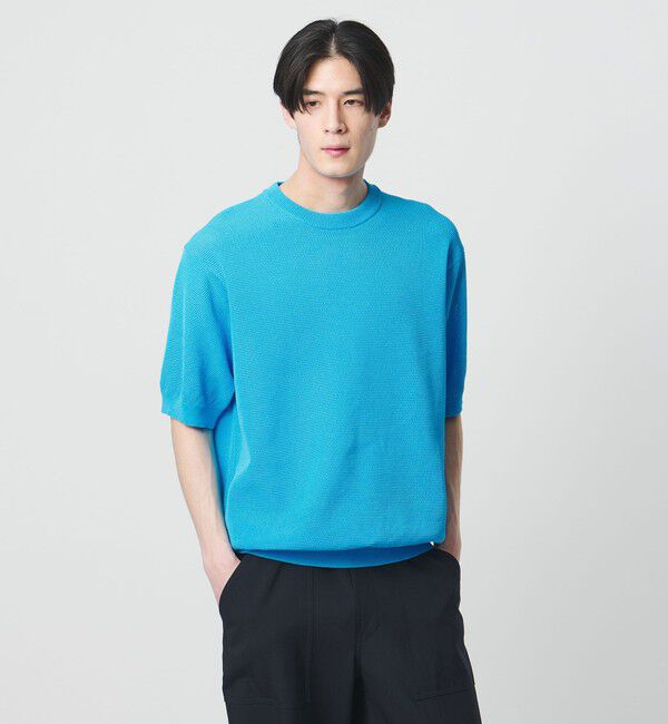 UNITED ARROWS「シャーリーカーン バーズアイ ショートスリーブ クルーネック ニットTシャツ」|ニット・セーター|TURQUOISE