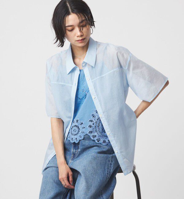 UNITED ARROWS green label relaxing「【結論シリーズ】リボンハイウエストシャツ［size SHORTあり］」|シャツ・ブラウス|