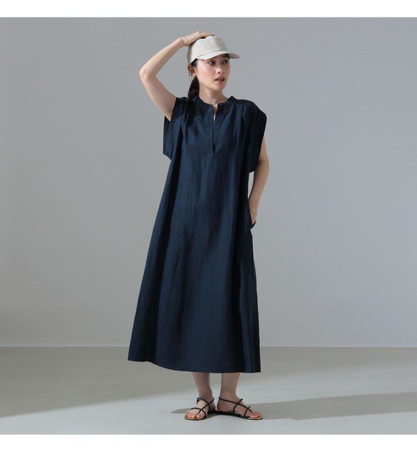 Demi-Luxe BEAMS 「TICCA / リネン 2WAY フレンチスリーブ ワンピース」|ワンピース|NAVY