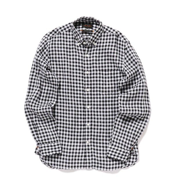 BEAMS PLUS「リネン ギンガム チェック ボタンダウン シャツ 」|シャツ・ブラウス|BLACK