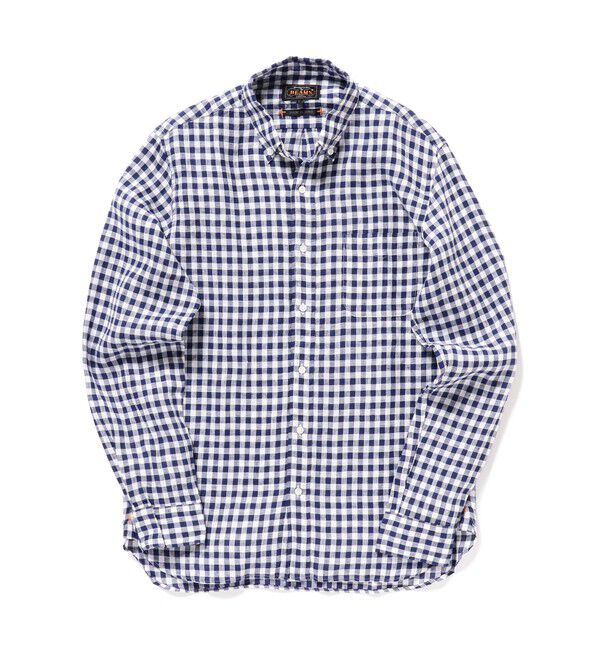 BEAMS PLUS「リネン ギンガム チェック ボタンダウン シャツ 」|シャツ・ブラウス|NAVY