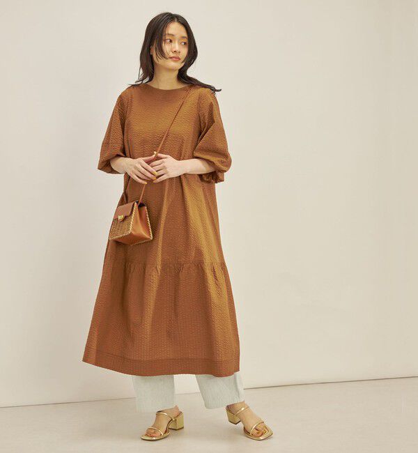 SHIPS for women「〈手洗い可能〉 バックリボン 切替 ワンピース」|ワンピース|キャメル